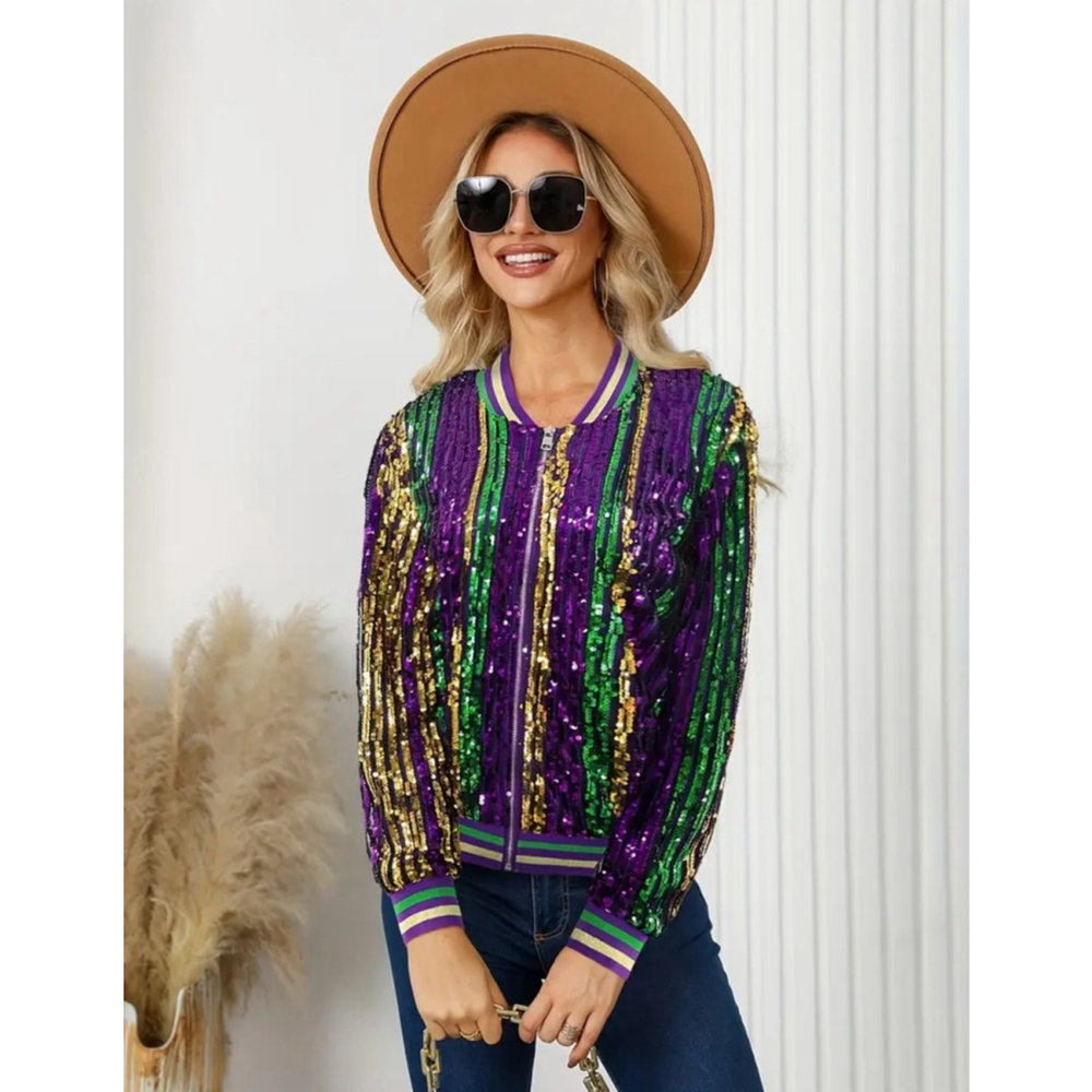 Mardi Gras Striped Sequin Purple, Green and Gold Mardi Gras Jacket